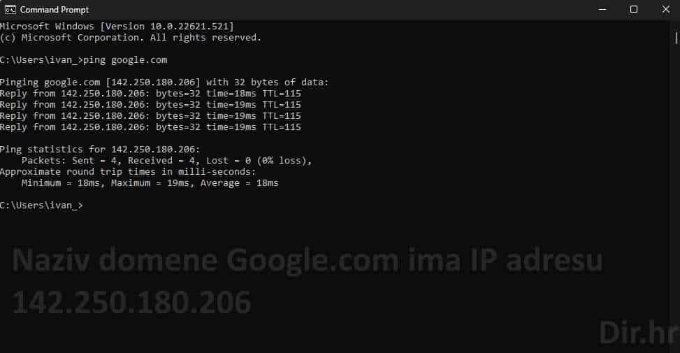 Google com DNS lookup